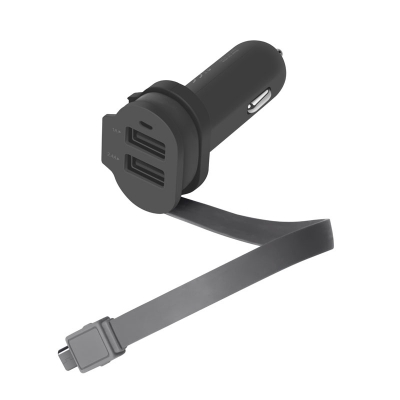 3.4A USB Car Charger with built-in Micro Cable